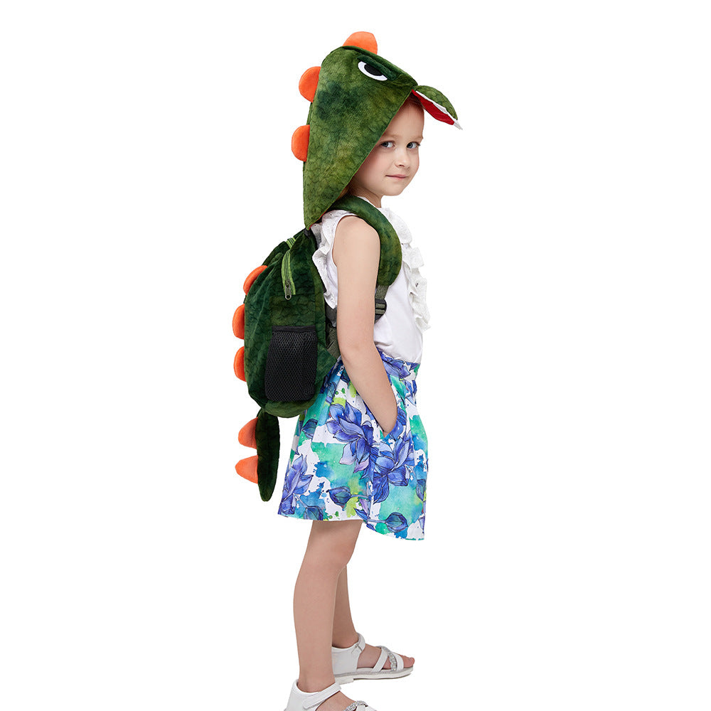 Wholesale Creative Cartoon Dinosaur Children's Hooded Plush School Bag